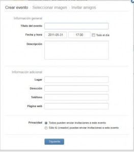 Crear evento tuenti